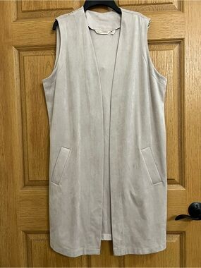 Soft Surroundings Faux Long Tunic Suede Vest Cream Size Large